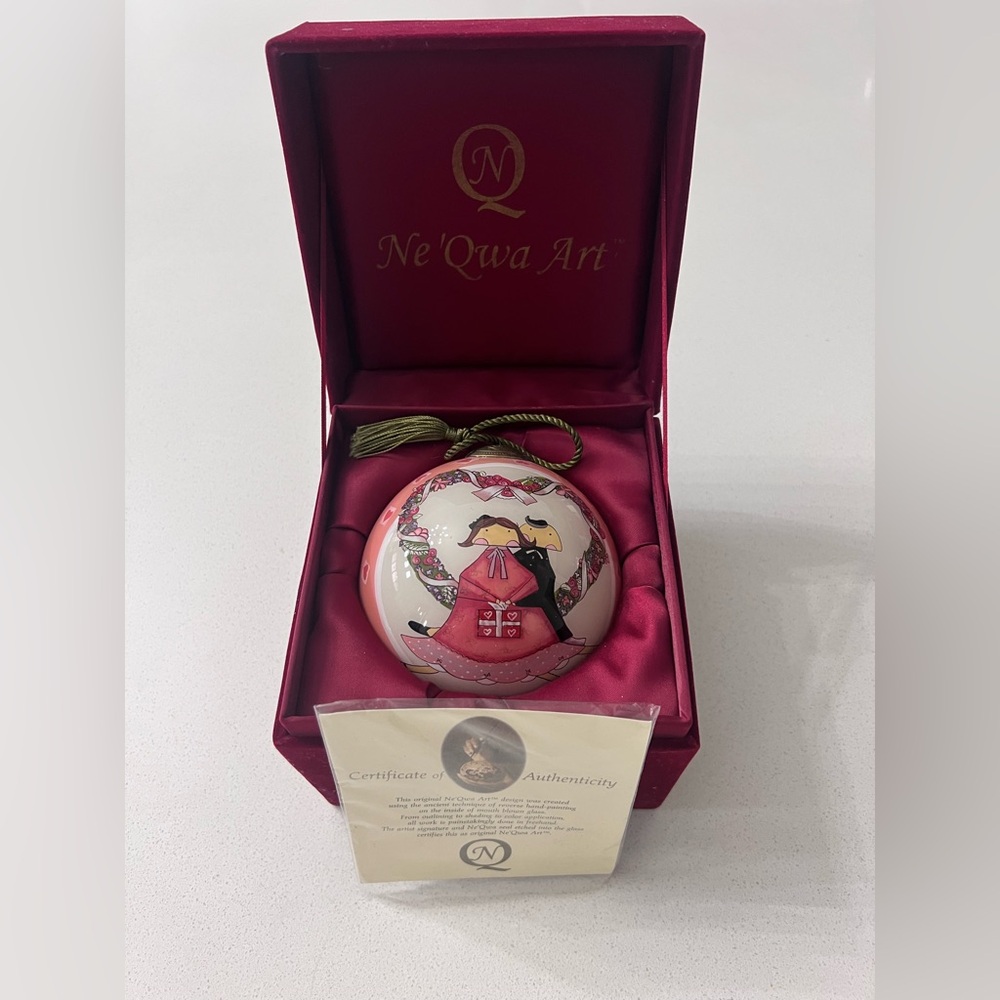 Ne' Qwa Art‎ Blown Glass Christmas Ornament Heart For You Original Velvet Box